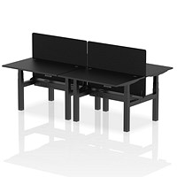 Air 4 Person Sit-Standing Bench Desk with Charcoal Straight Screen, Back to Back, 4 x 1200mm (800mm Deep), Black Frame, Black
