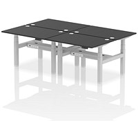 Air 4 Person Sit-Standing Bench Desk, Back to Back, 4 x 1200mm (800mm Deep), Silver Frame, Black
