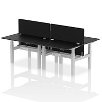 Air 4 Person Sit-Standing Bench Desk with Charcoal Straight Screen, Back to Back, 4 x 1200mm (800mm Deep), Silver Frame, Black