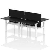 Air 4 Person Sit-Standing Bench Desk with Charcoal Straight Screen, Back to Back, 4 x 1200mm (800mm Deep), White Frame, Black
