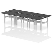 Air 6 Person Sit-Standing Bench Desk, Back to Back, 6 x 1200mm (800mm Deep), Silver Frame, Black