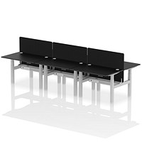 Air 6 Person Sit-Standing Bench Desk with Charcoal Straight Screen, Back to Back, 6 x 1200mm (800mm Deep), Silver Frame, Black