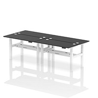 Air 4 Person Sit-Standing Bench Desk, Back to Back, 4 x 1400mm (600mm Deep), White Frame, Black