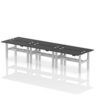 Air 6 Person Sit-Standing Bench Desk, Back to Back, 6 x 1400mm (600mm Deep), Silver Frame, Black