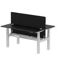 Air 2 Person Sit-Standing Bench Desk with Charcoal Straight Screen, Back to Back, 2 x 1600mm (600mm Deep), Silver Frame, Black