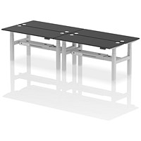 Air 4 Person Sit-Standing Bench Desk, Back to Back, 4 x 1600mm (600mm Deep), Silver Frame, Black