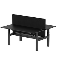 Air 2 Person Sit-Standing Bench Desk with Charcoal Straight Screen, Back to Back, 2 x 1800mm (800mm Deep), Black Frame, Black
