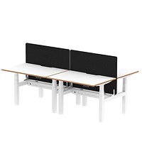 Oslo 4 Person Sit-Standing Bench Desk with Charcoal Straight Screen, Back to Back, 4 x 1200mm (800mm Deep), White Frame, White with Wooden Edge