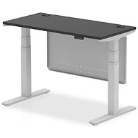 Air 1200mm Slim Rectangular Height Adjustable Desk and Modesty Panel, Silver Leg and Panel, Black