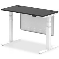Air 1200mm Slim Rectangular Height Adjustable Desk with Modesty Panel, White Leg and Panel, Black