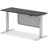 Air 1600mm Slim Rectangular Height Adjustable Desk and Modesty Panel, Silver Leg and Panel, Black