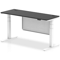 Air 1600mm Slim Rectangular Height Adjustable Desk with Modesty Panel, White Leg and Panel, Black