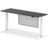 Air 1800mm Slim Rectangular Height Adjustable Desk with Modesty Panel, White Leg and Panel, Black