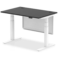 Air 1200mm Rectangular Height Adjustable Desk with Modesty Panel, White Leg and Panel, Black