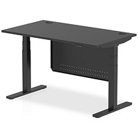 Air 1400mm Rectangular Height Adjustable Desk with Modesty Panel, Black