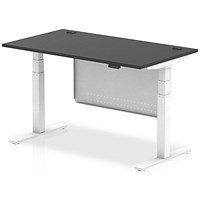 Air 1400mm Rectangular Height Adjustable Desk with Modesty Panel, White Leg and Panel, Black