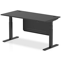 Air 1600mm Rectangular Height Adjustable Desk with Modesty Panel, Black