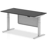 Air 1600mm Rectangular Height Adjustable Desk with Modesty Panel, Silver Leg and Panel, Black