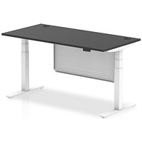 Air 1600mm Rectangular Height Adjustable Desk with Modesty Panel, White Leg and Panel, Black