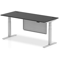 Air 1800mm Rectangular Height Adjustable Desk with Modesty Panel, Silver Leg and Panel, Black