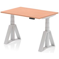 Air 1200mm Height Adjustable Desk, Silver Leg with Piste Foot, Beech