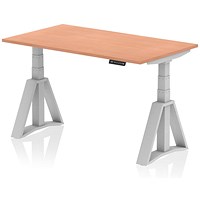 Air 1400mm Height Adjustable Desk, Silver Leg with Piste Foot, Beech