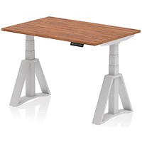 Air 1200mm Height Adjustable Desk, Silver Leg with Piste Foot, Walnut