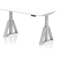 Air 1400mm Height Adjustable Desk, Silver Leg with Piste Foot, White