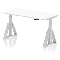 Air 1600mm Height Adjustable Desk, Silver Leg with Piste Foot, White