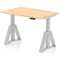 Air 1200mm Height Adjustable Desk, Silver Leg with Piste Foot, Maple