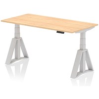Air 1600mm Height Adjustable Desk, Silver Leg with Piste Foot, Maple
