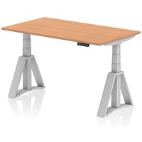 Air 1400mm Height Adjustable Desk, Silver Leg with Piste Foot, Oak