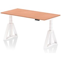 Air 1600mm Height Adjustable Desk, White Leg with Piste Foot, Beech