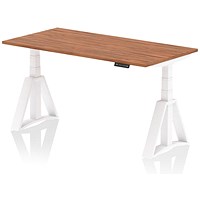 Air 1600mm Height Adjustable Desk, White Leg with Piste Foot, Walnut