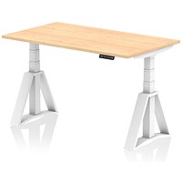 Air 1400mm Height Adjustable Desk, White Leg with Piste Foot, Maple