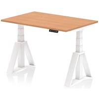 Air 1200mm Height Adjustable Desk, White Leg with Piste Foot, Oak