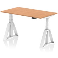 Air 1400mm Height Adjustable Desk, White Leg with Piste Foot, Oak