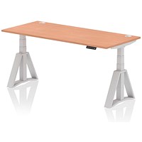 Air 1800mm Height Adjustable Cable Port Desk, Silver Leg with Piste Foot, Beech