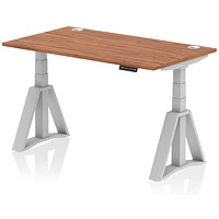 Air 1400mm Height Adjustable Cable Port Desk, Silver Leg with Piste Foot, Walnut Air 1400mm Height Adjustable Cable Port Desk, Silver Leg with Piste Foot, Walnut