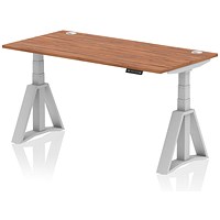 Air 1600mm Height Adjustable Cable Ports Desk, Silver Leg with Piste Foot, Walnut