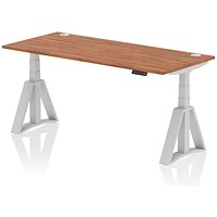 Air 1800mm Height Adjustable Cable Port Desk, Silver Leg with Piste Foot, Walnut