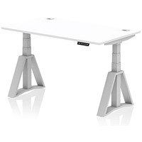 Air 1400mm Height Adjustable Cable Port Desk, Silver Leg with Piste Foot, White Air 1400mm Height Adjustable Cable Port Desk, Silver Leg with Piste Foot, White
