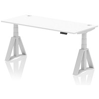 Air 1800mm Height Adjustable Cable Port Desk, Silver Leg with Piste Foot, White
