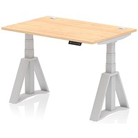 Air 1200mm Height Adjustable Cable Port Desk, Silver Leg with Piste Foot, Maple