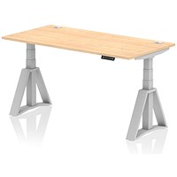 Air 1600mm Height Adjustable Cable Ports Desk, Silver Leg with Piste Foot, Maple