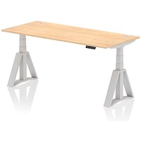 Air 1800mm Height Adjustable Cable Port Desk, Silver Leg with Piste Foot, Maple