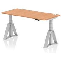 Air 1600mm Height Adjustable Cable Ports Desk, Silver Leg with Piste Foot, Oak