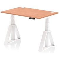 Air 1200mm Height Adjustable Cable Port Desk, White Leg with Piste Foot, Beech