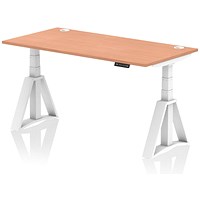 Air 1600mm Height Adjustable Cable Ports Desk, White Leg with Piste Foot, Beech