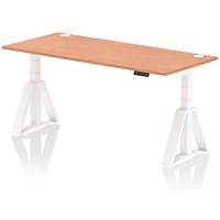 Air 1800mm Height Adjustable Cable Port Desk, White Leg with Piste Foot, Beech